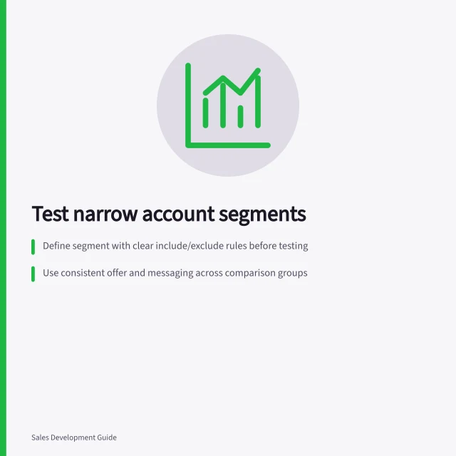 Test narrow account segments: Define segment with clear include/exclude rules before testing; Use consistent offer and messaging across comparison groups; Check ATO and ACMA rules for consent and spam compliance. Testing a narrower account segment